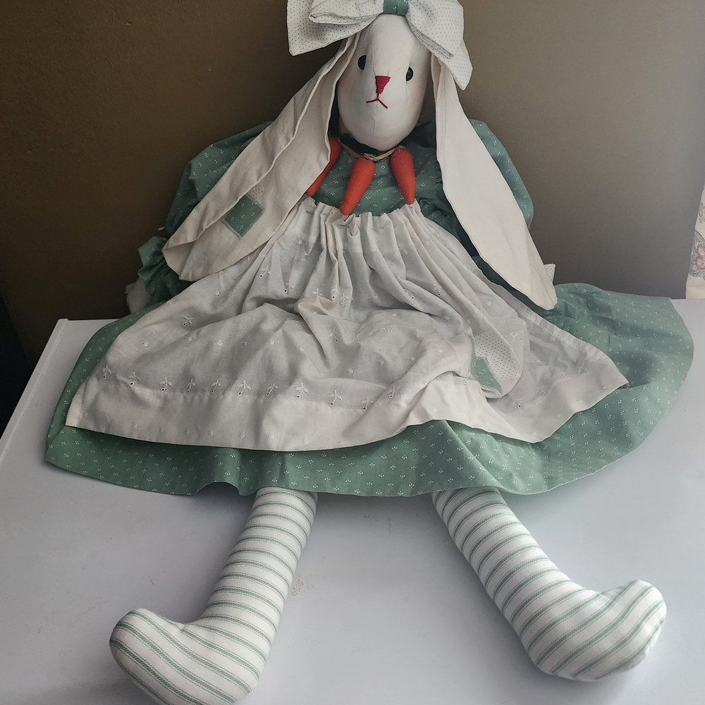 Green and White Bunny Doll